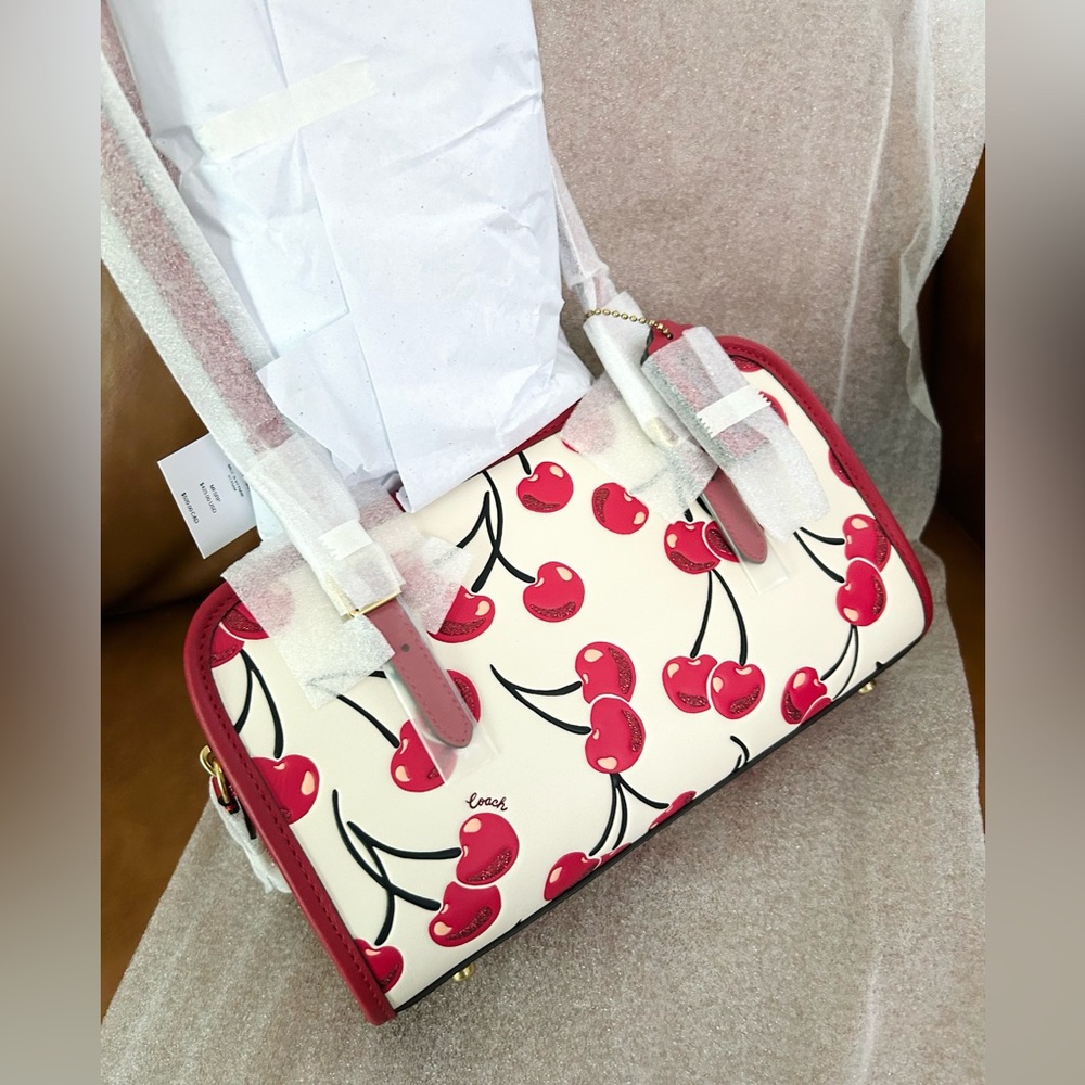Coach Cherry Print Leather Swing Shoulder Bag